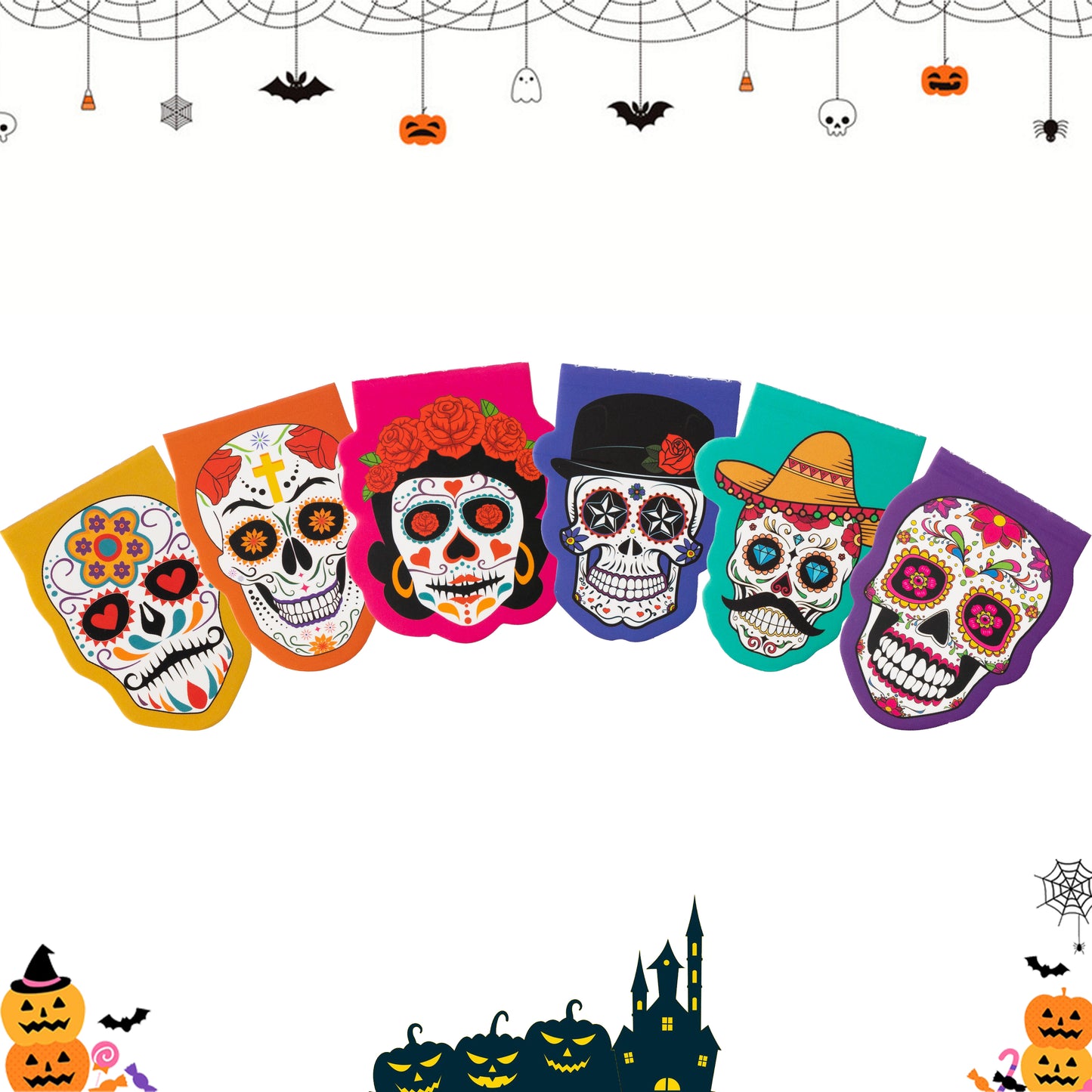 48P Day of The Dead Sugar Skull Mini Notepads Christmas Notebooks Gift for Buddy or Student, Mini Horror Themed Cool Skull Lovers Pocket Notebook, Office Home Sticky Notes Christmas Birthday Supplies