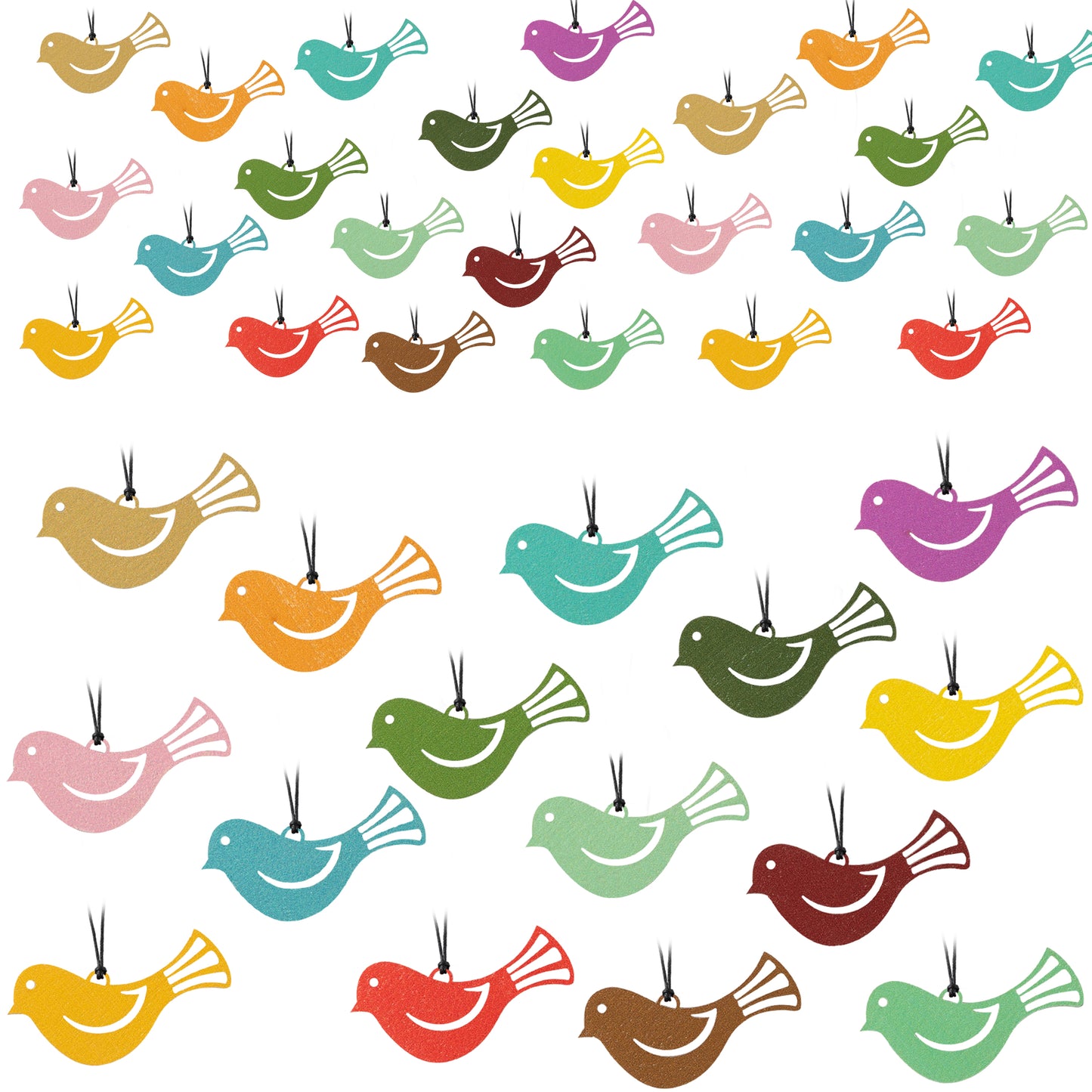 46Pcs Spring Mini Bird Finch Reversible Wooden Hanging Ornament Decorations, Welcome Spring Wood Finch Ornaments Bird Cage Tree Decor Spring Party Supplies, Spring Valentine's Day Gifts for Children