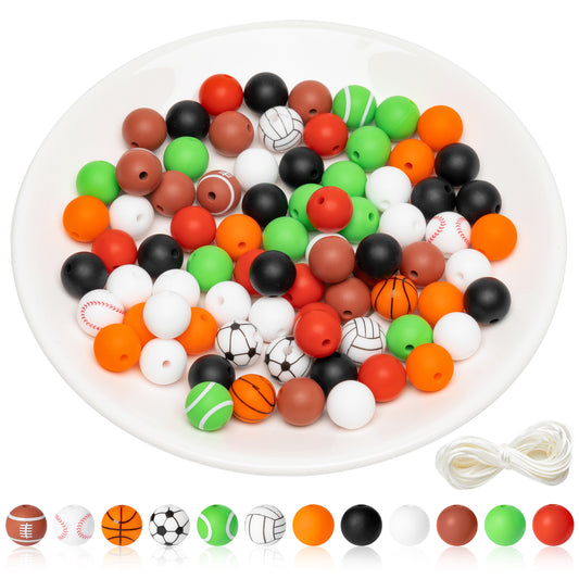 81Pcs DIY Silicone Sport Craft Beads Sports Ball Set, Football, Volleyball, Soccer Ball, Basketball, Tennis Ball and Baseball Patterns for DIY Crafts Bracelets Necklaces Jewelry Making for Boys Girls