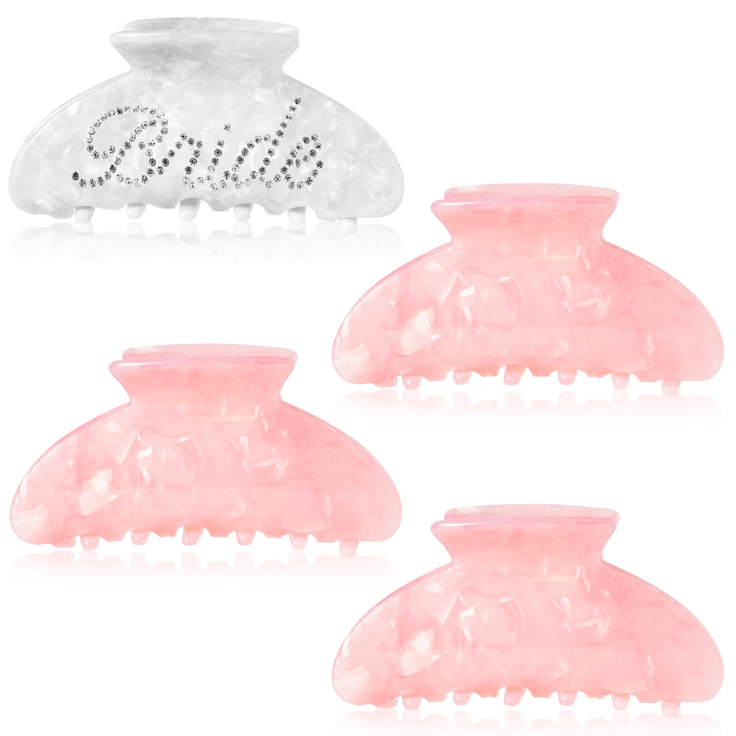 4Pcs Bride Claw Clip White Rhinestone Bride Acrylic Hair Clip Pink Bridesmaid Proposal Gifts Hair Ties Claw Clip Bachelorette Party Favors Bridesmaid Gift for Wedding Parties