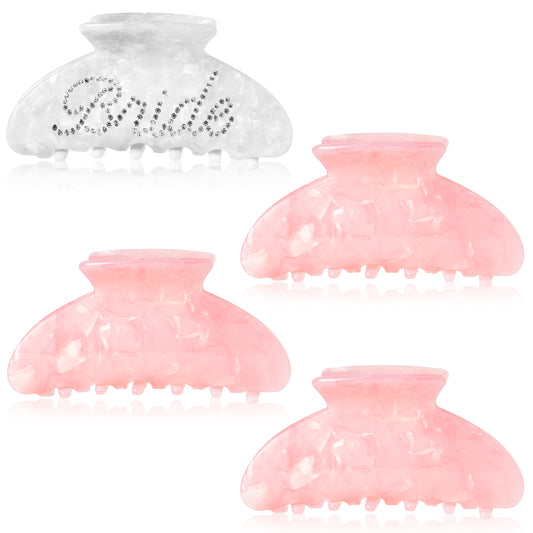 4Pcs Bride Claw Clip White Rhinestone Bride Acrylic Hair Clip Pink Bridesmaid Proposal Gifts Hair Ties Claw Clip Bachelorette Party Favors Bridesmaid Gift for Wedding Parties