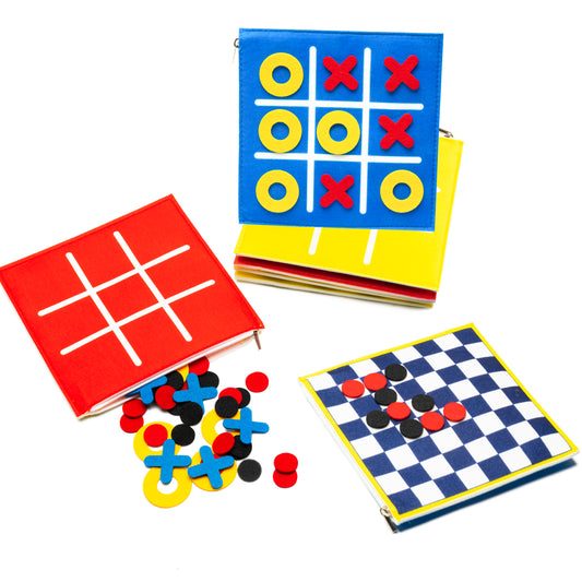 Felt Tic-Tac-Toe Mini Front Back Board Game Toys for Kids, 2 in 1 Mini Board Games for Birthday Party Favors, Student Gifts and Birthday Presents,Good for Checkers Toy for Kids(7"x7")