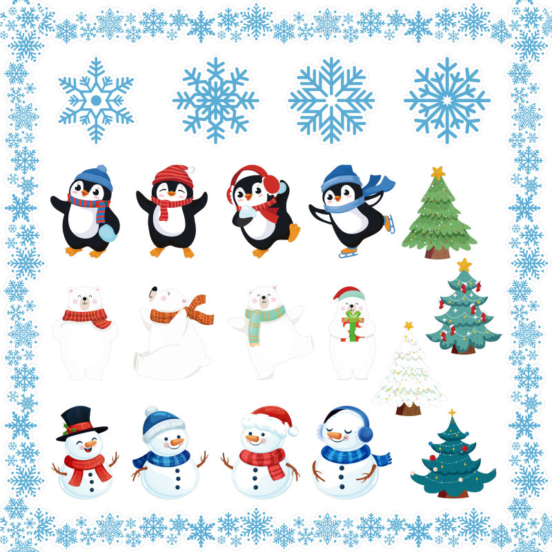 67Pcs Winter Classroom Bulletin Board Decorations Winter Xmas Tree Snowman Penguin Bear Snowflake Border Cut Outs for School Classroom Office Party Wall Window Decor, Welcome Winter Christmas Gifts