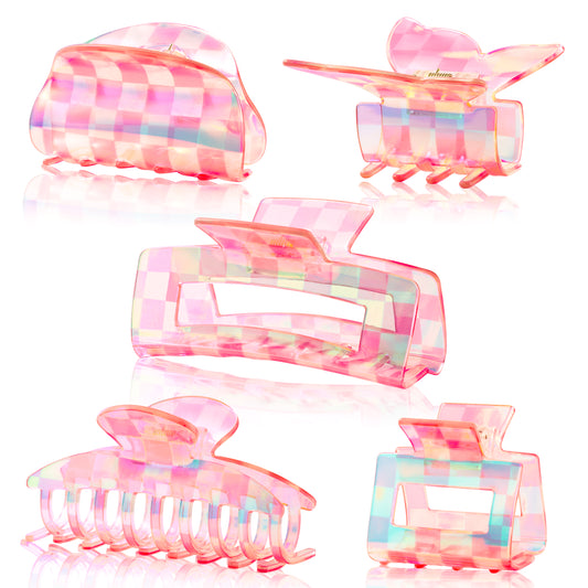 5PCS Checkered Butterfly Hair Clips, Vintage Girls Butterfly Hair Clips Steady Square Claw Clips Big Hair Claw Clips for Thick Thin Curly Straight Long Hair, French Fashion Cute Hair Clamps for Women