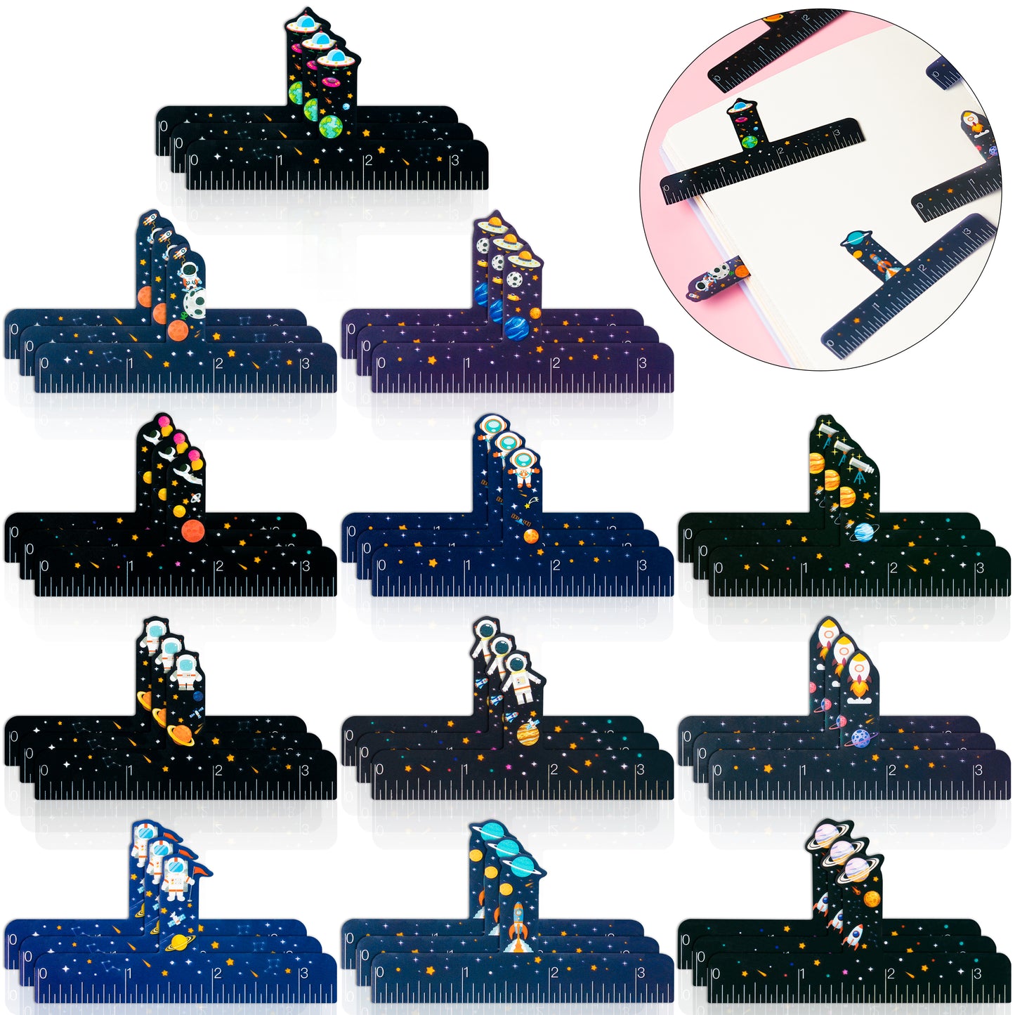 36Pcs Universe Good Neat Writing One Finger Spacer Handwriting Tool, 12 Style Stars and Galaxies Pattern Writing Spacers for Kids Colorful Dyslexia for Writing Tools for School Office Kids Adults