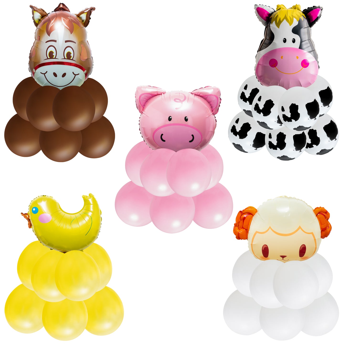 54Pcs Farm Animal Pattern Balloon Decorations Piglet Small Yellow Chicken Cow Sheep Donkey Farm Animal Print Balloon Tower Sculpture Family Photo Booth Courtyard Decoration Farm Theme Party Supplies