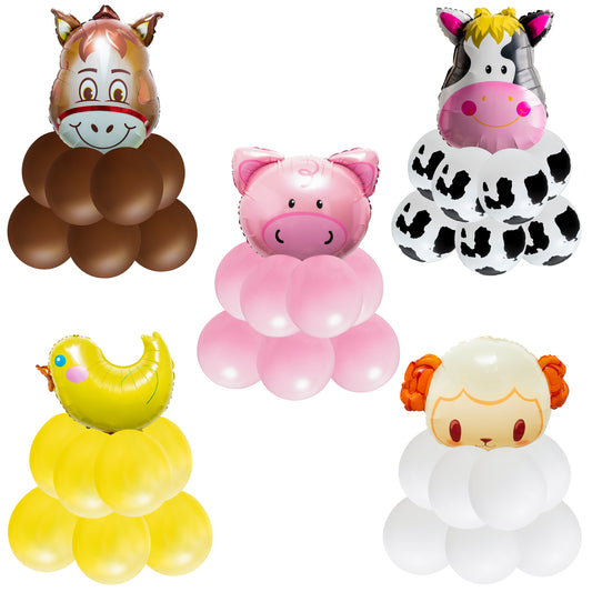 54Pcs Farm Animal Pattern Balloon Decorations Piglet Small Yellow Chicken Cow Sheep Donkey Farm Animal Print Balloon Tower Sculpture Family Photo Booth Courtyard Decoration Farm Theme Party Supplies