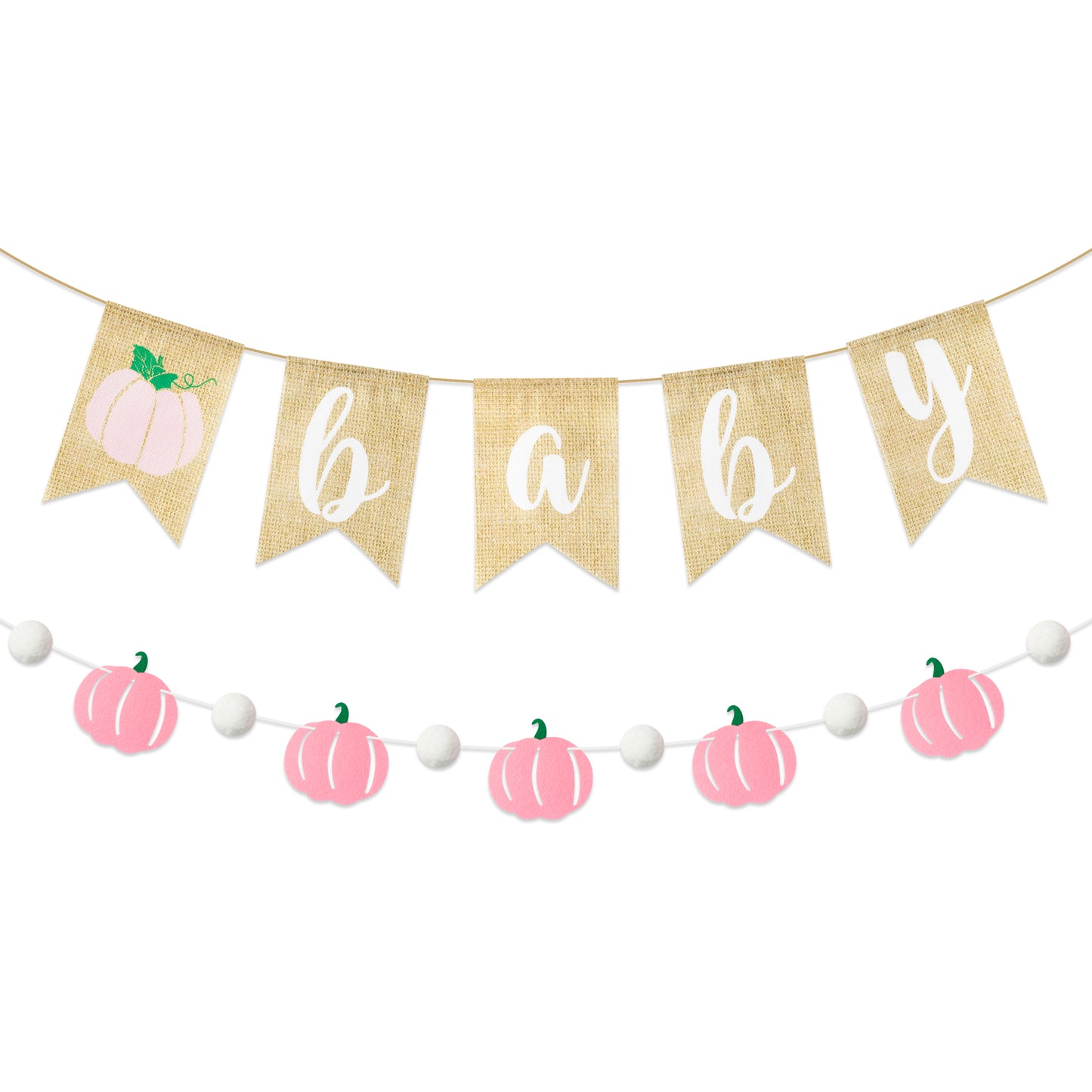 2Pcs Pink Pumpkin Baby Banner Fall Baby Shower Burlap Garland Rustic Season Little Pumpkin Banner Pull Flag Fall Baby Shower Birthday theme Party Wall Decor