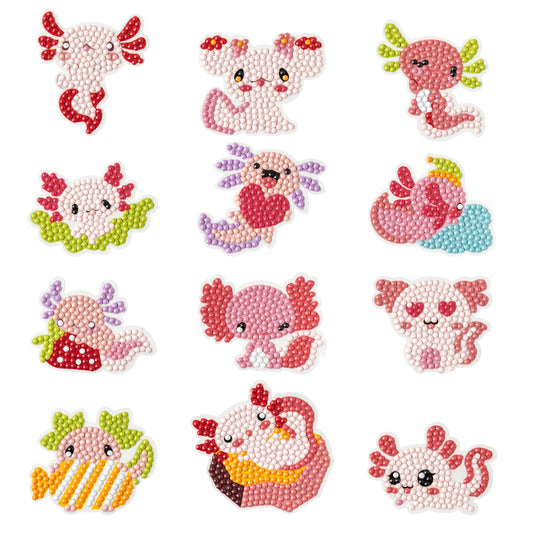 12Pcs Axolotl 5D DIY Diamond Painting Kits Creative Axolotl Diamond Art craft Mosaic Sticker For Kids and Adult Beginners Digital Damond Painting Parent Child Activity Kits, Christmas New Year's Gifts