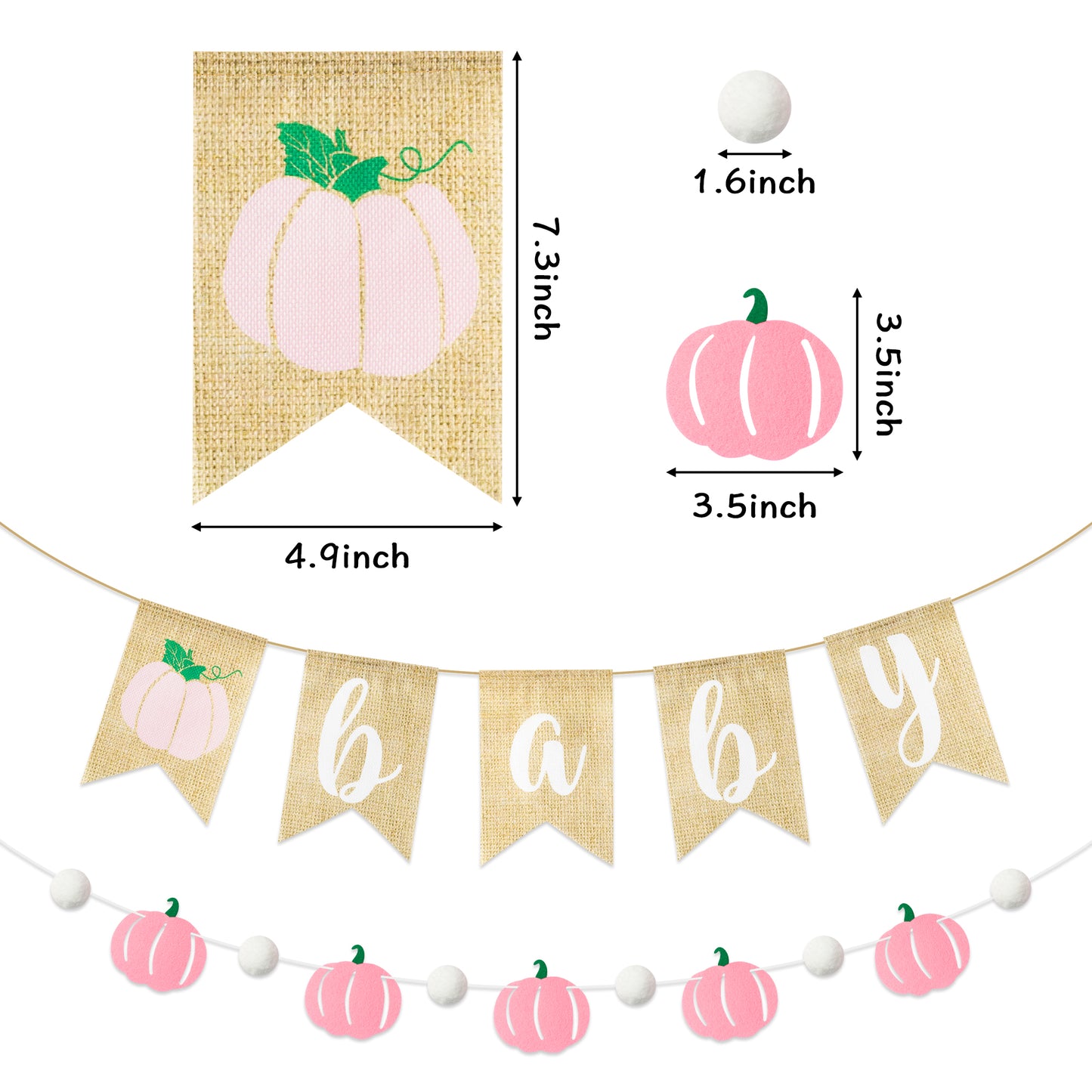 2Pcs Pink Pumpkin Baby Banner Fall Baby Shower Burlap Garland Rustic Season Little Pumpkin Banner Pull Flag Fall Baby Shower Birthday theme Party Wall Decor