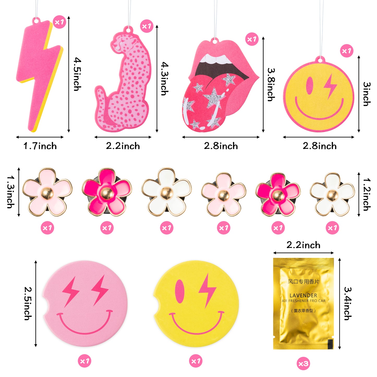 12P Preppy Car Accessories Air Fresheners Coasters Kit Decorations With Different Style Preppy Theme Car Air Outlet Clip Air Fresheners Coasters Decor Accessories For Car Birthday Gift For Girls Women