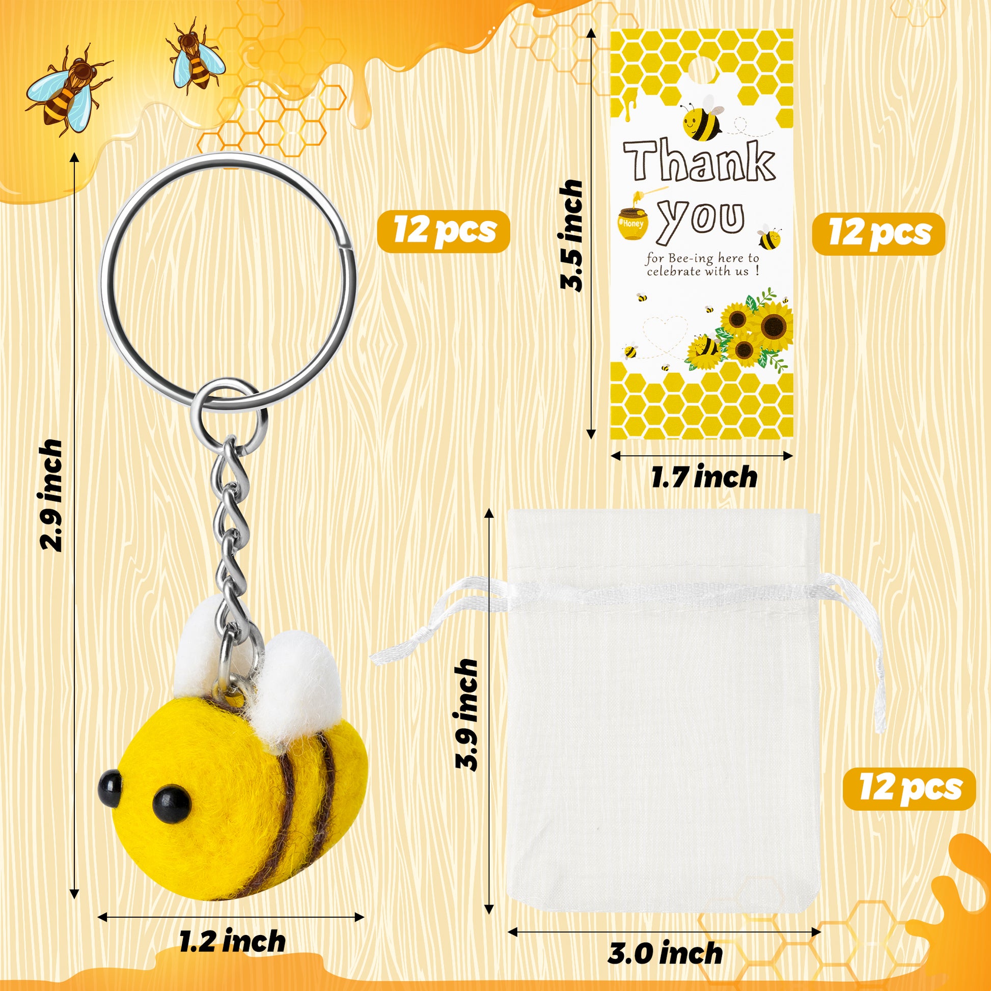 150 Pcs Bee Party Favors Include Bee Keychain Organza Bee Bag Bee