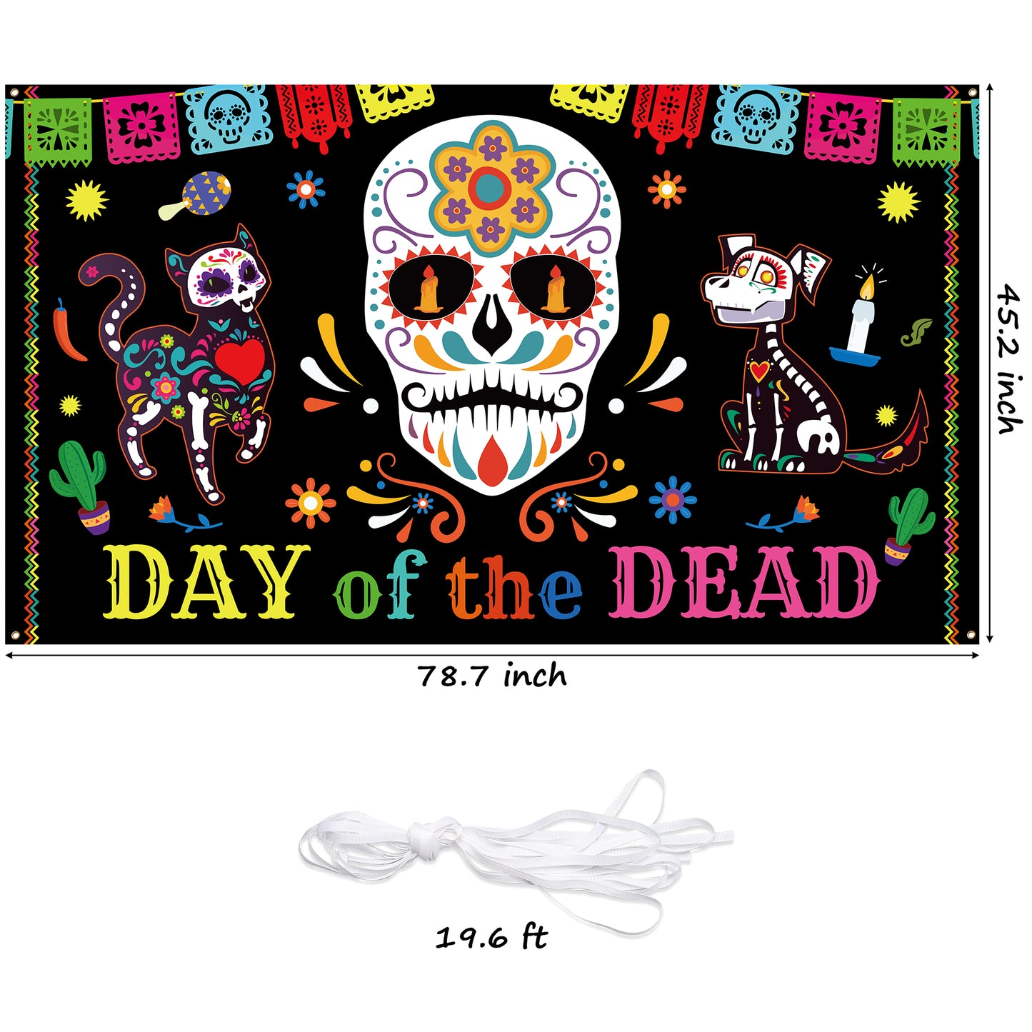 Day of The Dead Backdrop Banner Christmas Birthday Party Background Extra Large Backdrops Dia DE Los Muertos Night Supplies for Indoor Outdoor Photo Booth Props New Year Gifts