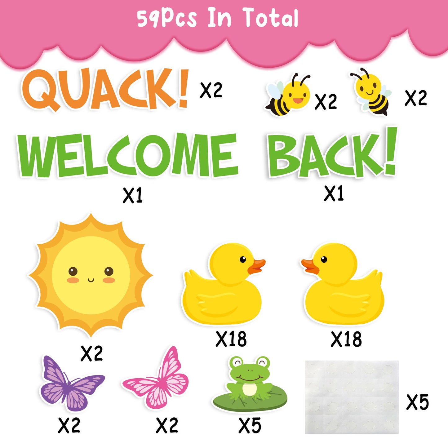 59Pcs Duck Cut-Outs Quack Quack Welcome Back To School Duck Classroom Bulletin Board Set Decoration Cut Out Duck Themed Party Supply Suitable for Teacher Bulletin Board Display or Home Wall Decoration