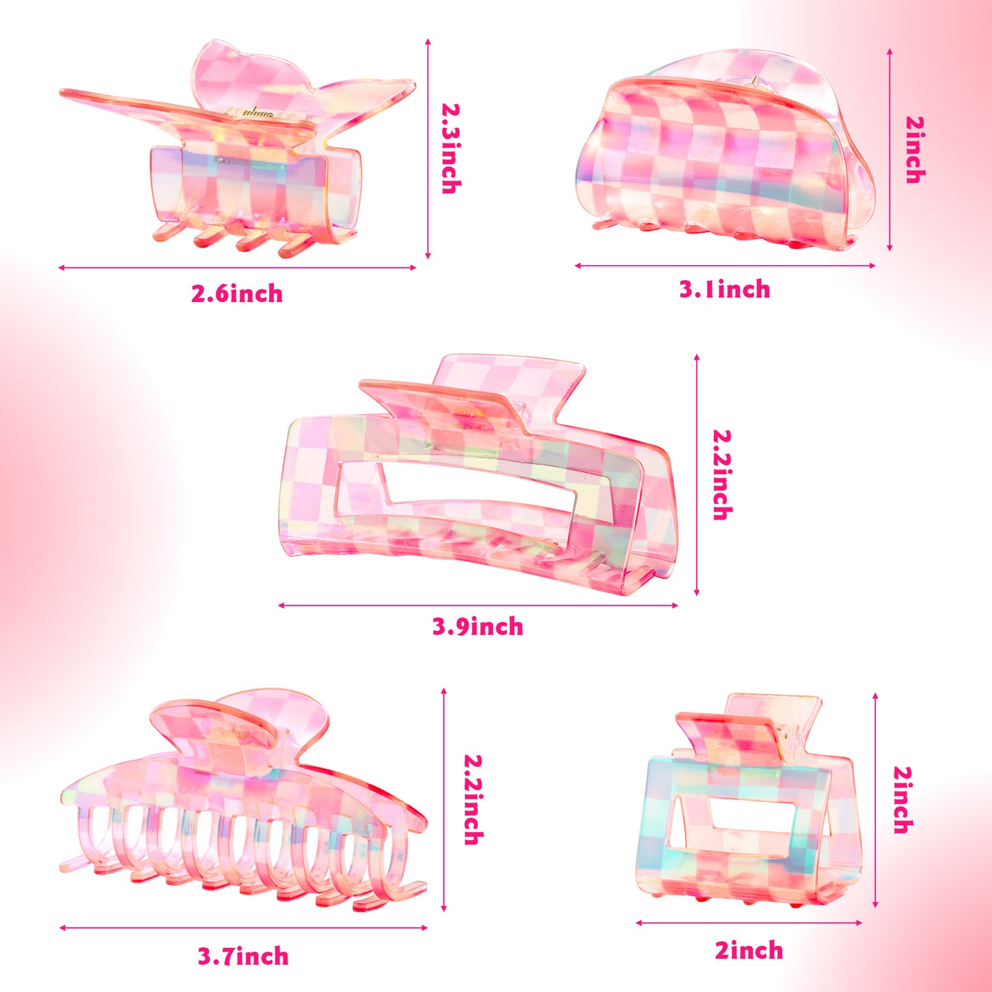 5PCS Checkered Butterfly Hair Clips, Vintage Girls Butterfly Hair Clips Steady Square Claw Clips Big Hair Claw Clips for Thick Thin Curly Straight Long Hair, French Fashion Cute Hair Clamps for Women