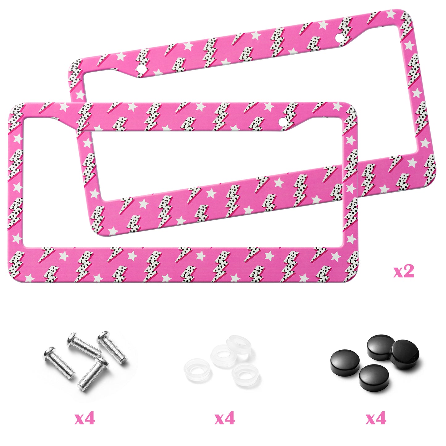 2 Preppy Car License Plate Frame, Pink License Plate Frame for women Cute New Car Gift with Handcrafted Stainless Steel License Plate Frame Car Accessories Decorative for Women or Friend Birthday Gift