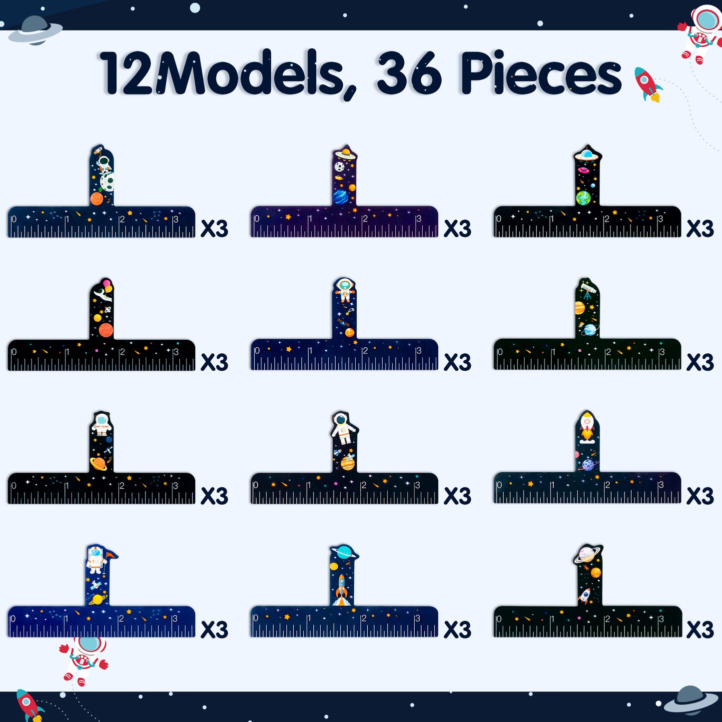 36Pcs Universe Good Neat Writing One Finger Spacer Handwriting Tool, 12 Style Stars and Galaxies Pattern Writing Spacers for Kids Colorful Dyslexia for Writing Tools for School Office Kids Adults