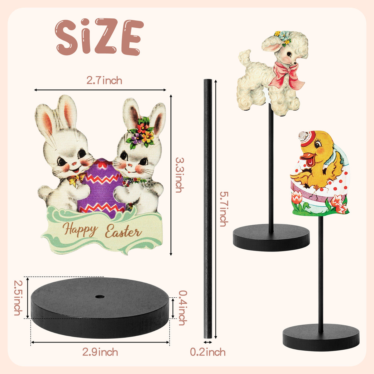 3Pcs Vintage Easter Bunny Wood Tall Standing Block Set, Old Victorian ...