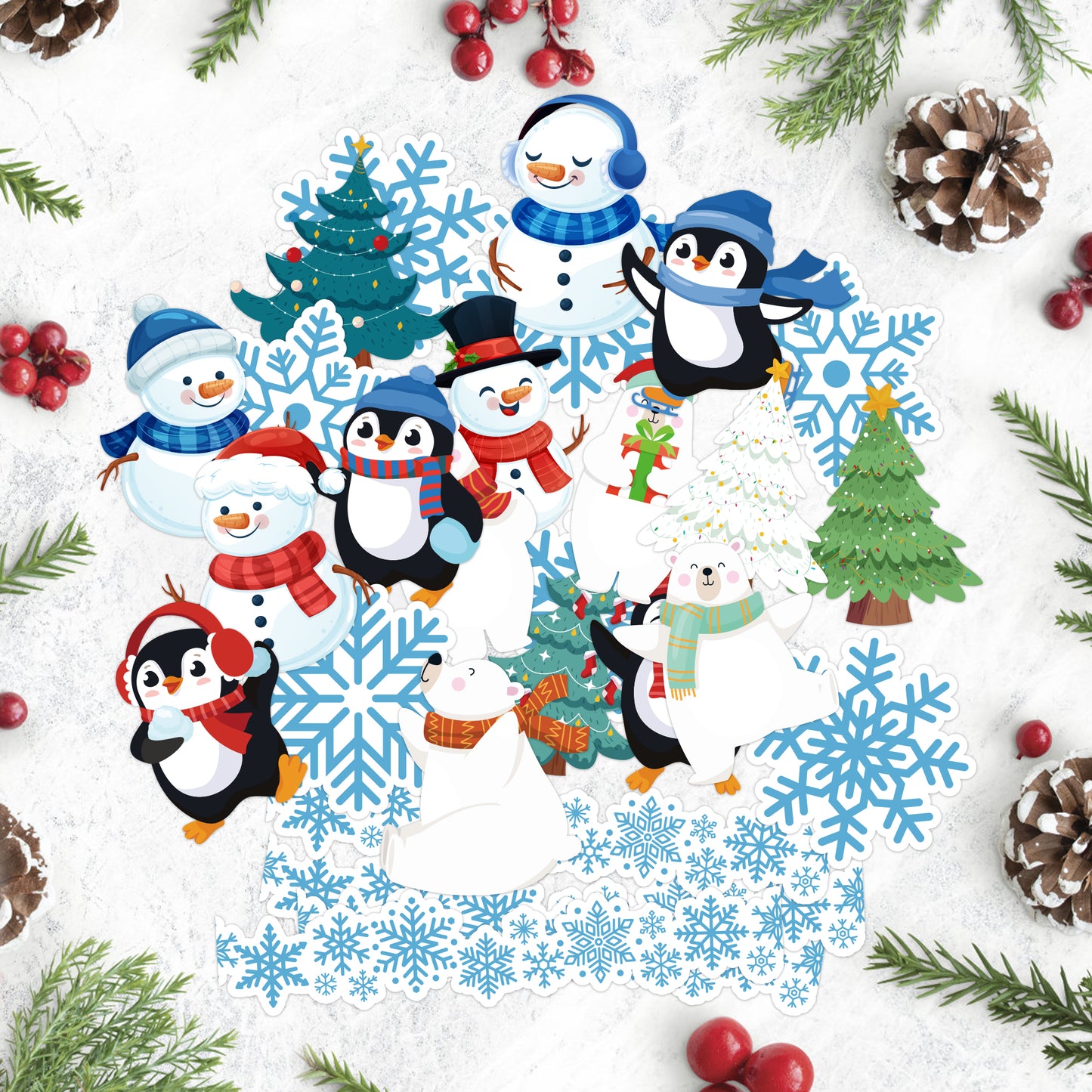 67Pcs Winter Classroom Bulletin Board Decorations Winter Xmas Tree Snowman Penguin Bear Snowflake Border Cut Outs for School Classroom Office Party Wall Window Decor, Welcome Winter Christmas Gifts