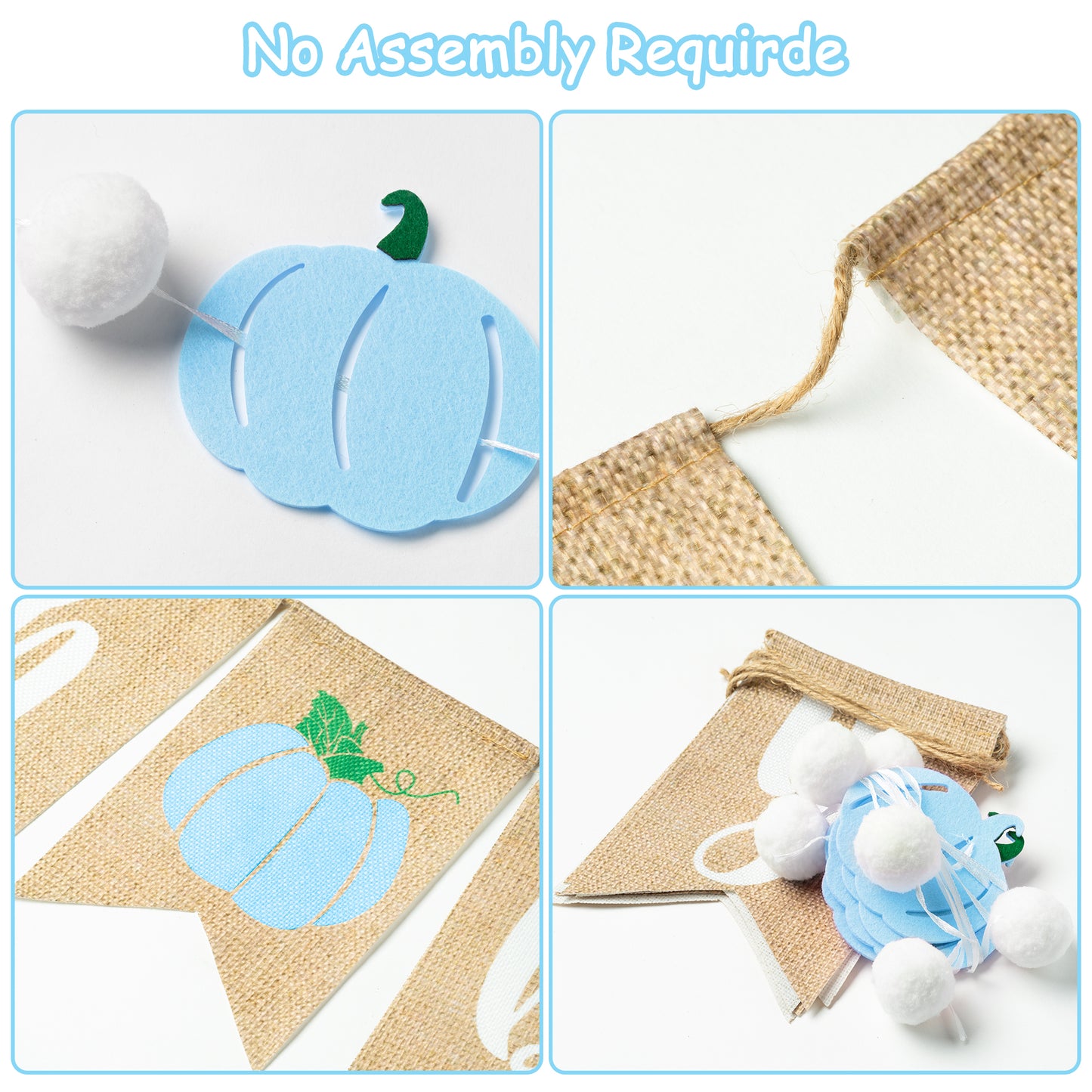 2Pcs Blue Pumpkin Banner Fall Baby Shower Burlap Garland Rustic Season Little Pumpkin Banner Pull Flag Fall Baby Shower Birthday theme Party Wall Decor