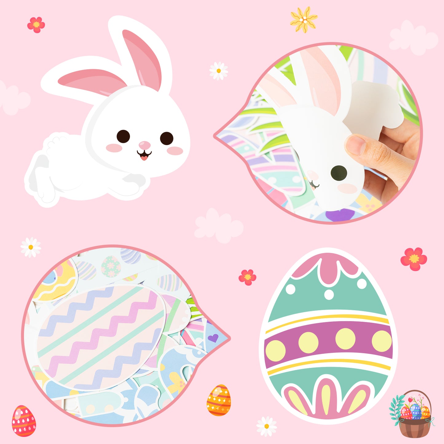 139Pcs Easter Bunny Spring Egg Bulletin Board Decoration Cutouts Set Contain Easter Egg, Bunny, Grass, Border, Cut-Outs with We are Egg Cited About Spring Character Happy Easter and Spring Season Visit the AsodSway Store