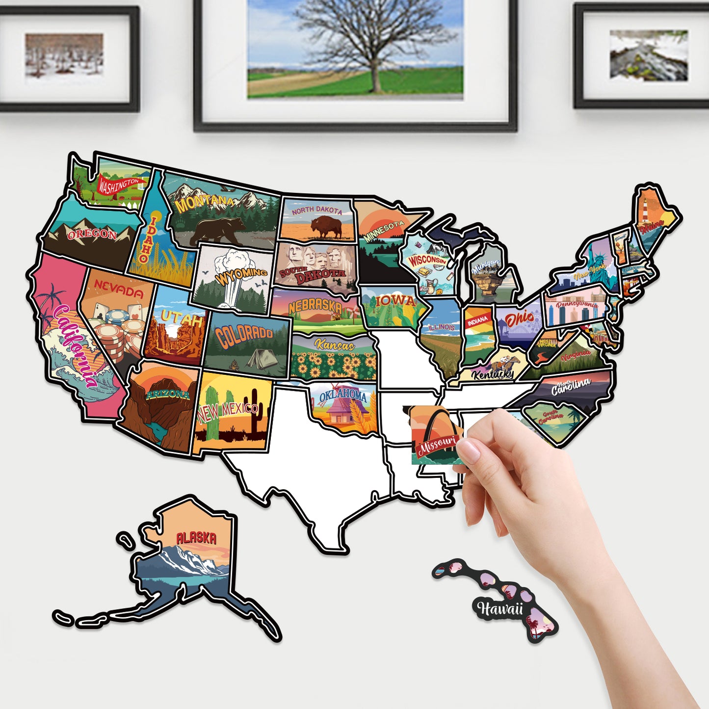 RV State Travel USA Map Sticker, United States Stickers Vinyl Map RV Decals Travel Trailer Camper Map of America Waterproof Decals for Window, Door or Wall, United States Map Decal with State Stickers Trip Camper Trailer Accessories