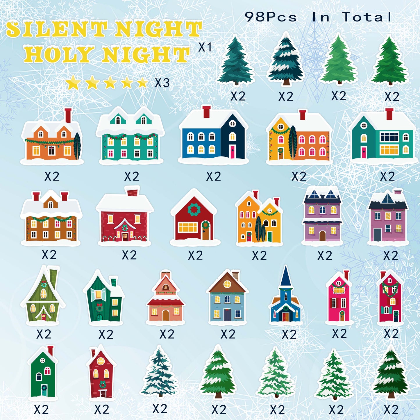 Christmas Town Bulletin Board Winter Village Cut Out Classroom Decoration, Christmas Village House Christmas Pine Trees Winter Bulletin Board Set for Classroom Decor or Christmas Winter Party Supplies