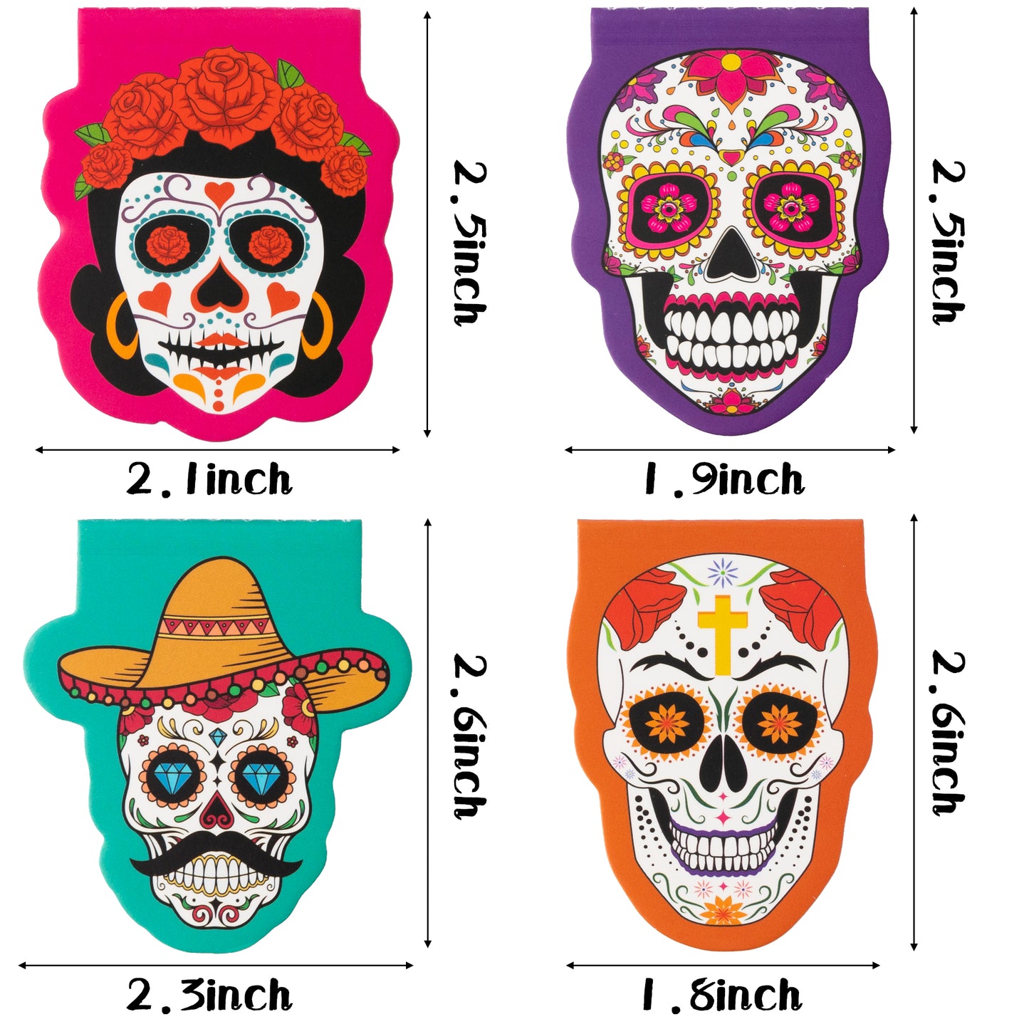 48P Day of The Dead Sugar Skull Mini Notepads Christmas Notebooks Gift for Buddy or Student, Mini Horror Themed Cool Skull Lovers Pocket Notebook, Office Home Sticky Notes Christmas Birthday Supplies