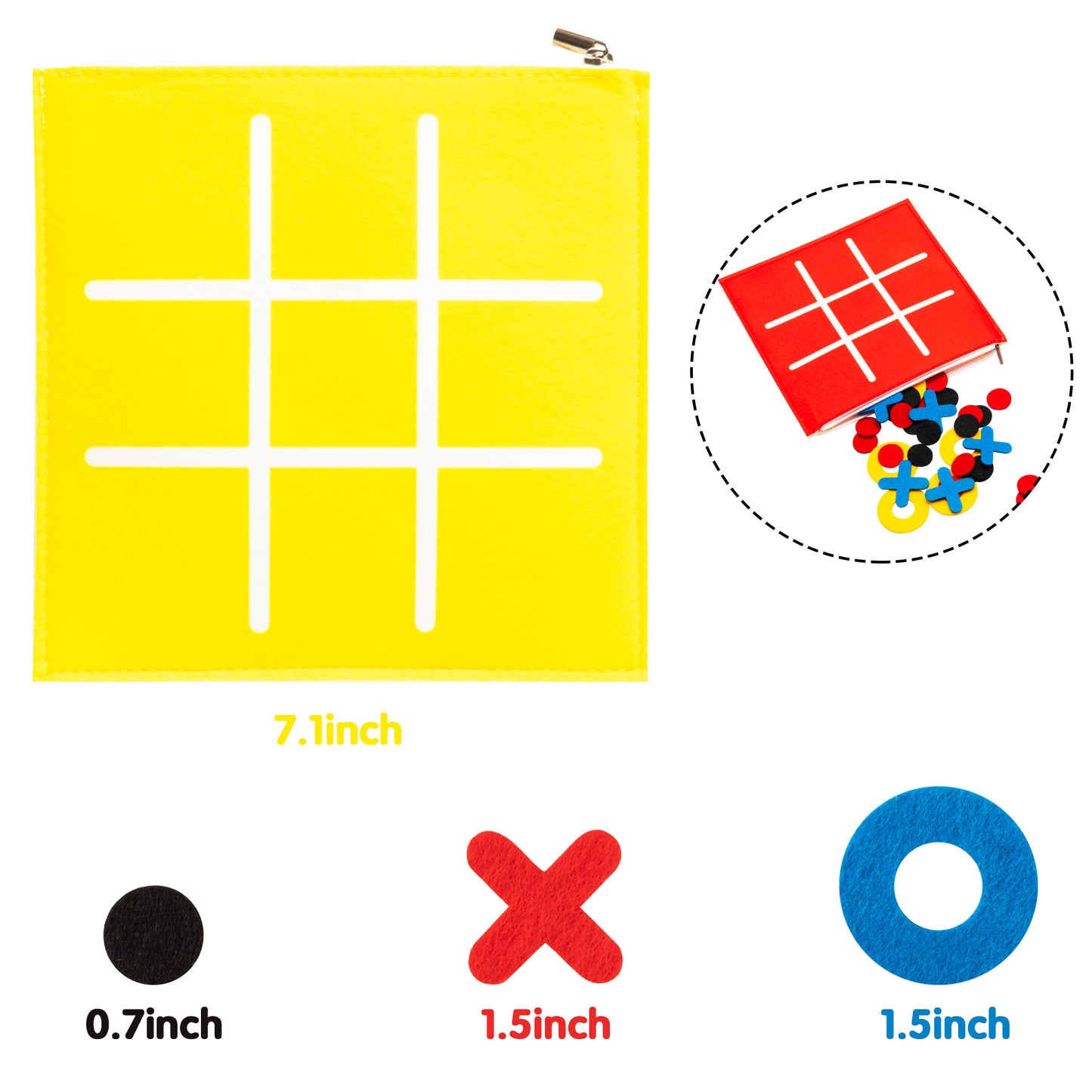 Felt Tic-Tac-Toe Mini Front Back Board Game Toys for Kids, 2 in 1 Mini Board Games for Birthday Party Favors, Student Gifts and Birthday Presents,Good for Checkers Toy for Kids(7"x7")