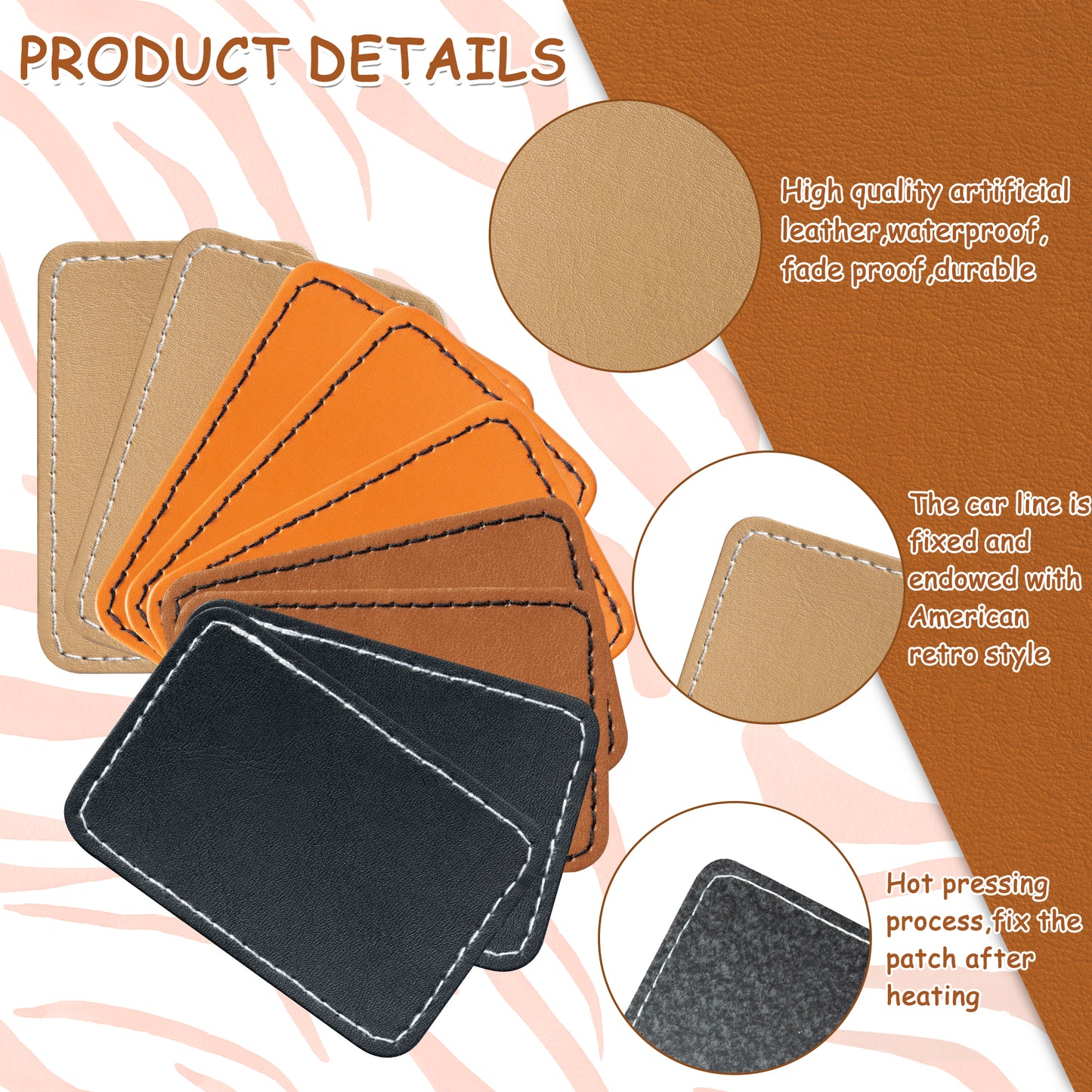 60Pcs Blank Leatherette Hat Patches with Adhesive, 4 Style Colors for Gray, Khaki, Brown, Cow Skin Rustic Leatherette Rectangle Patches for DIY Hats or Clothes Fabric Repair Sew Laser Supplies