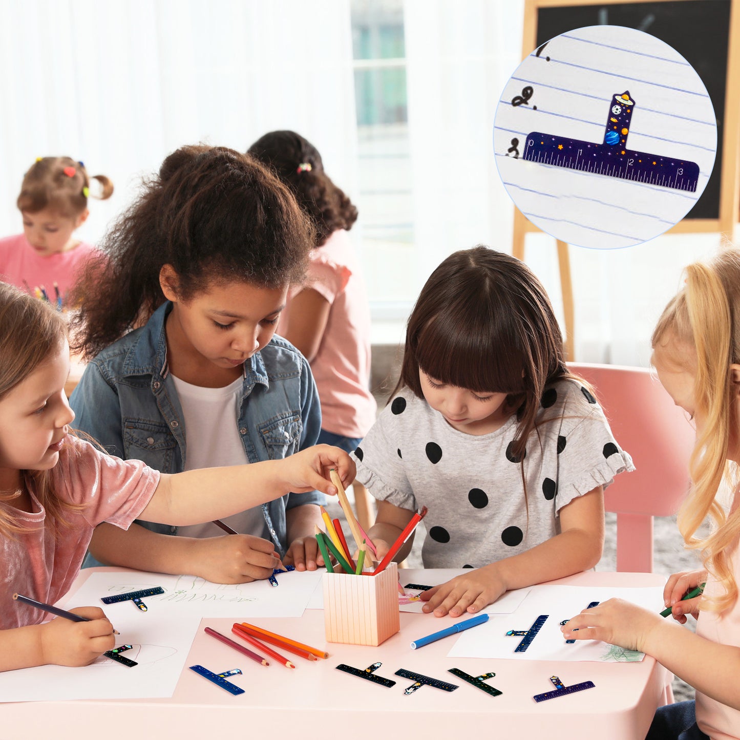 36Pcs Universe Good Neat Writing One Finger Spacer Handwriting Tool, 12 Style Stars and Galaxies Pattern Writing Spacers for Kids Colorful Dyslexia for Writing Tools for School Office Kids Adults