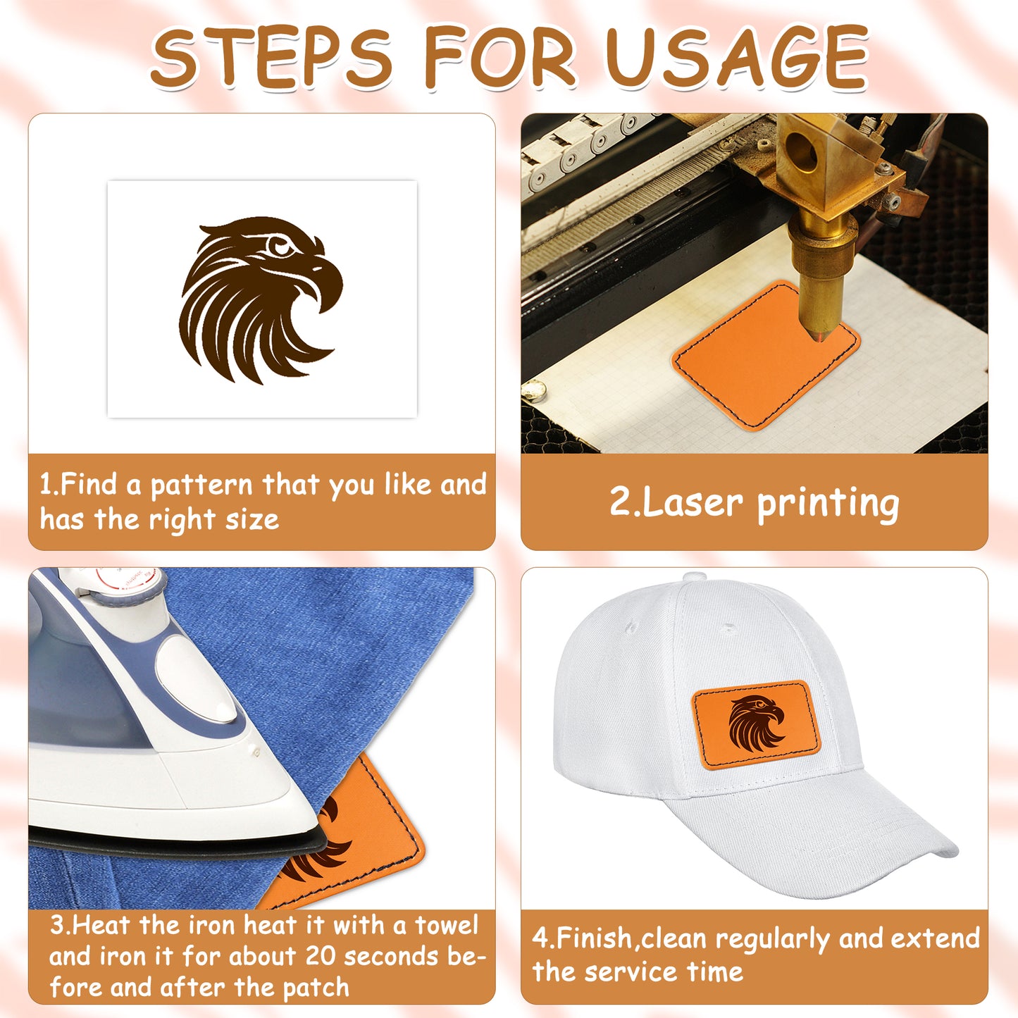 60Pcs Blank Leatherette Hat Patches with Adhesive, 4 Style Colors for Gray, Khaki, Brown, Cow Skin Rustic Leatherette Rectangle Patches for DIY Hats or Clothes Fabric Repair Sew Laser Supplies