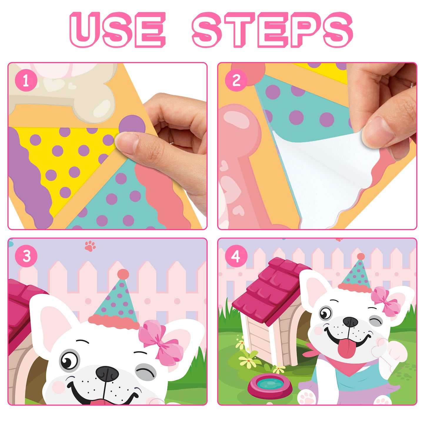 Pink Dog Pin the Hat and Bone On The Dog Party Games Supplies Dog Birthday Party Poster Games for Girl and Kids Animal Theme Christmas Party Favor (Includes 2 Blindfolds)