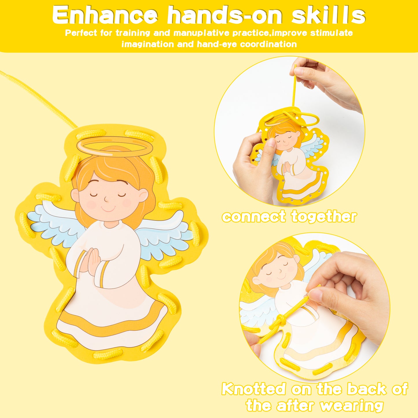 18Pcs Nativity Lacing Cards Christmas Nativity Sewing Cards: 9 Patterns Nativity Theme Games for Developing Kids Imagination Party Supplies Children Sewing Game Favors (Family, Angel Style)