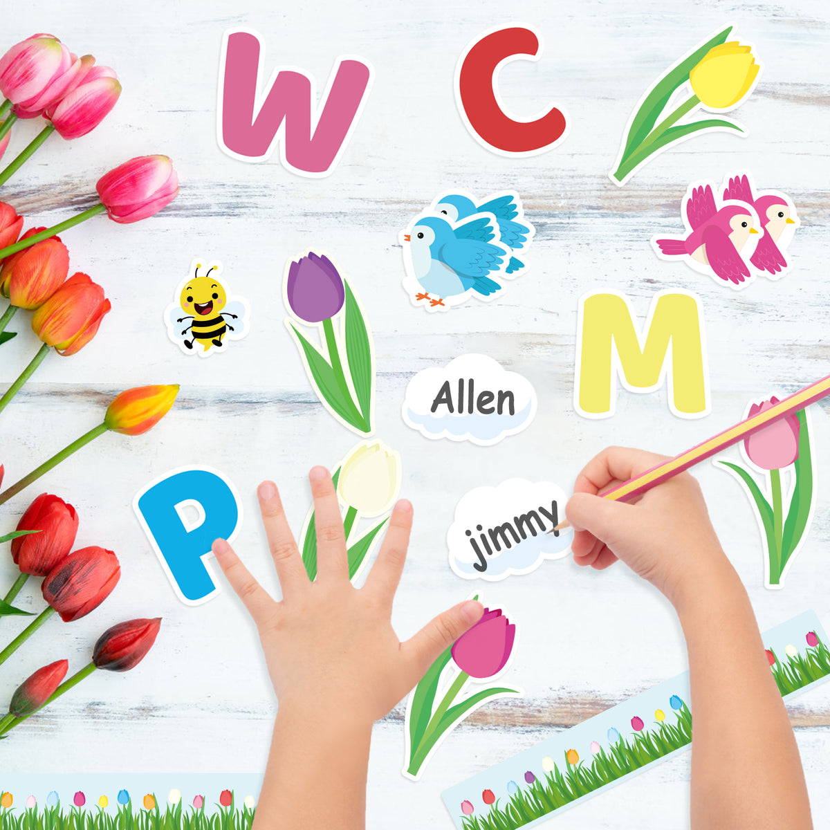 115Pcs Spring Tulip Flowers Bulletin Board Cut Out Classroom Decoratio ...