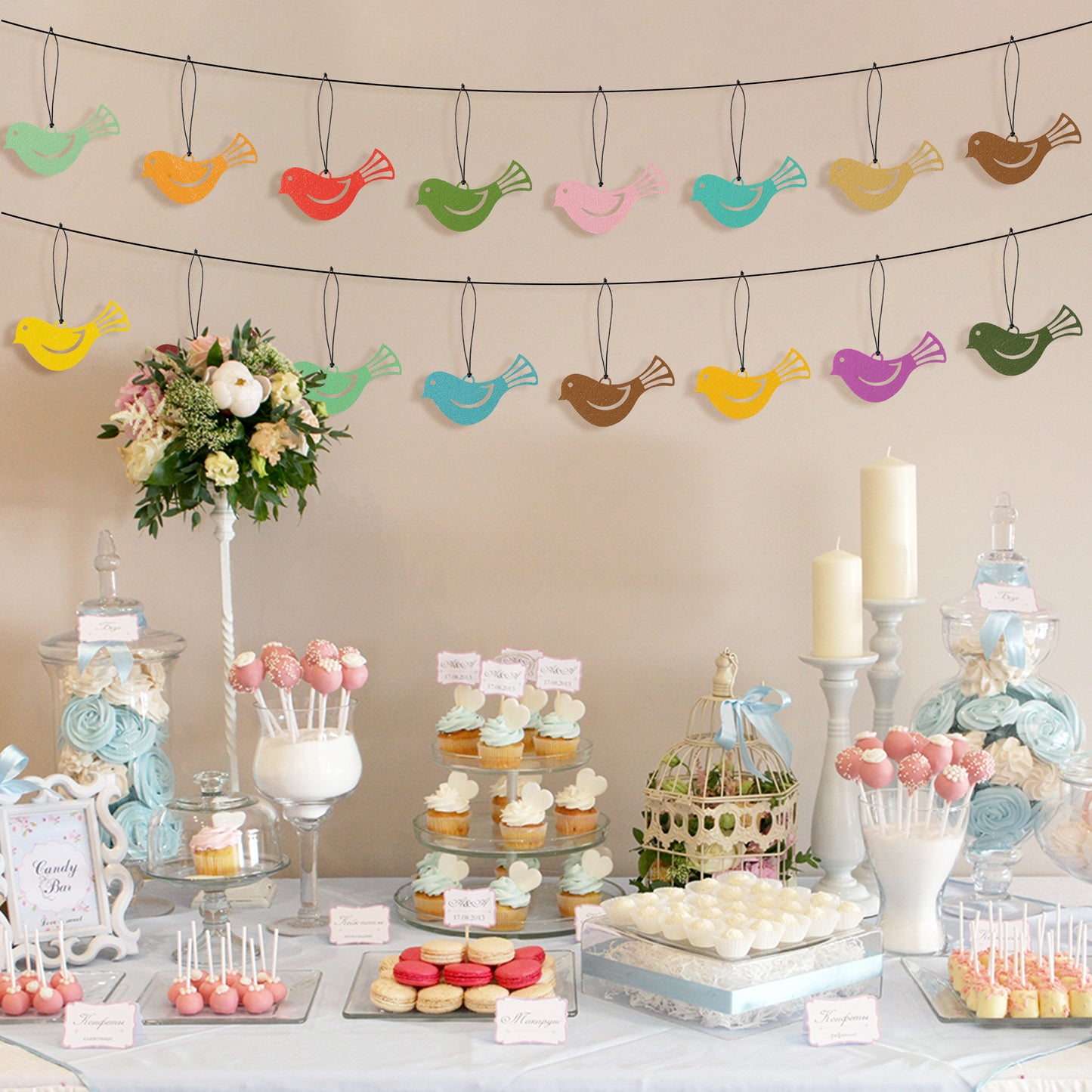 46Pcs Spring Mini Bird Finch Reversible Wooden Hanging Ornament Decorations, Welcome Spring Wood Finch Ornaments Bird Cage Tree Decor Spring Party Supplies, Spring Valentine's Day Gifts for Children