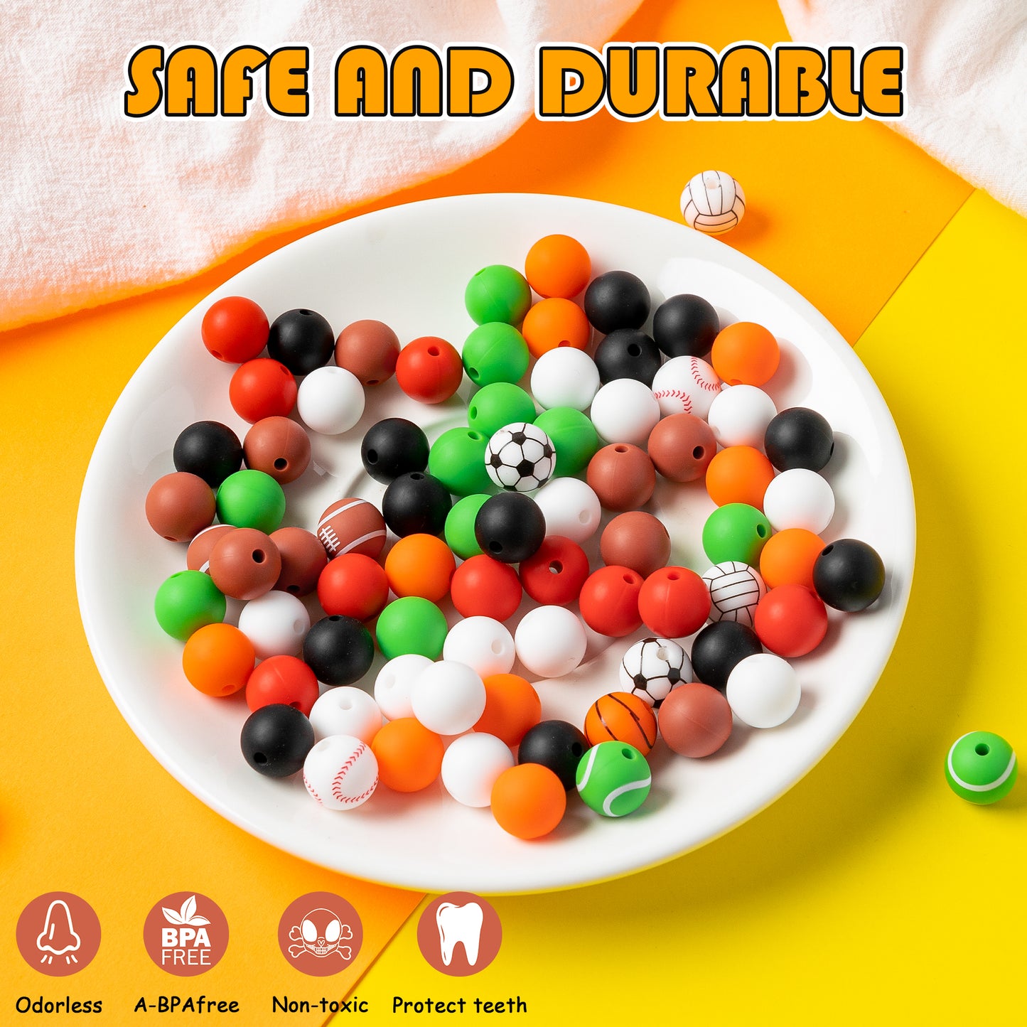 81Pcs DIY Silicone Sport Craft Beads Sports Ball Set, Football, Volleyball, Soccer Ball, Basketball, Tennis Ball and Baseball Patterns for DIY Crafts Bracelets Necklaces Jewelry Making for Boys Girls