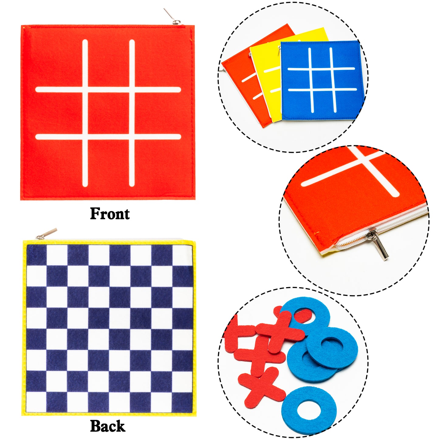 Felt Tic-Tac-Toe Mini Front Back Board Game Toys for Kids, 2 in 1 Mini Board Games for Birthday Party Favors, Student Gifts and Birthday Presents,Good for Checkers Toy for Kids(7"x7")