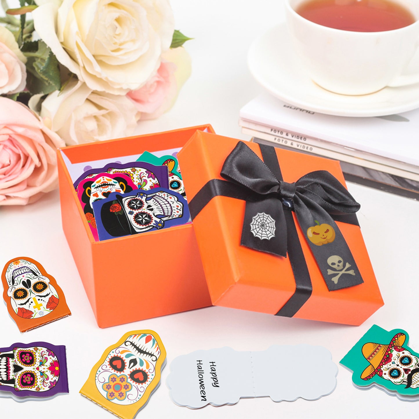 48P Day of The Dead Sugar Skull Mini Notepads Christmas Notebooks Gift for Buddy or Student, Mini Horror Themed Cool Skull Lovers Pocket Notebook, Office Home Sticky Notes Christmas Birthday Supplies