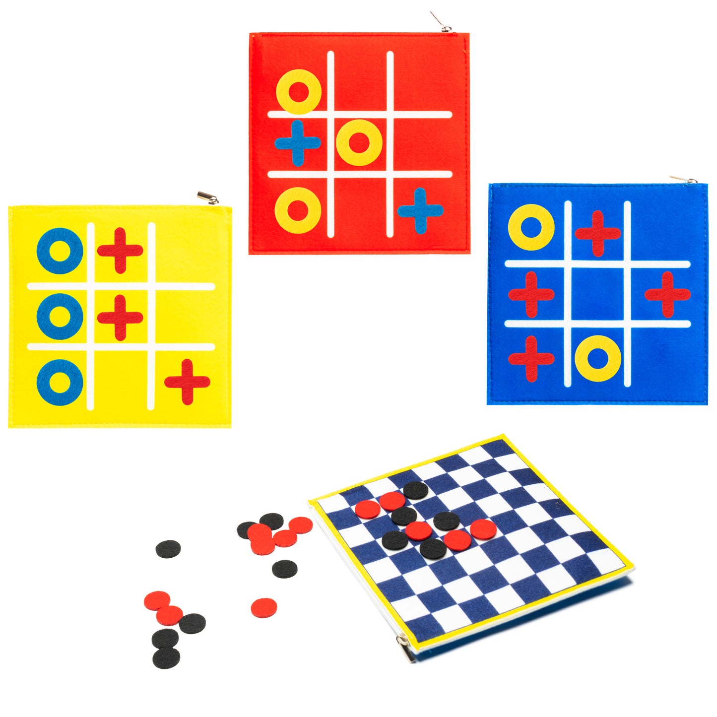 Felt Tic-Tac-Toe Mini Front Back Board Game Toys for Kids, 2 in 1 Mini Board Games for Birthday Party Favors, Student Gifts and Birthday Presents,Good for Checkers Toy for Kids(7"x7")