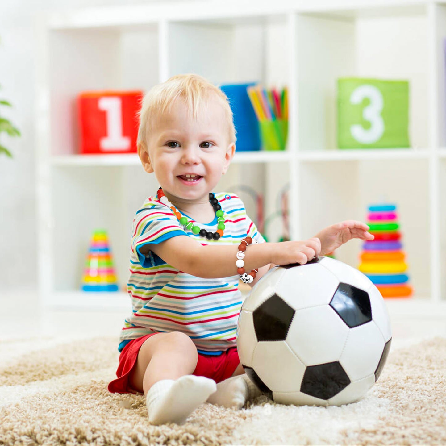 81Pcs DIY Silicone Sport Craft Beads Sports Ball Set, Football, Volleyball, Soccer Ball, Basketball, Tennis Ball and Baseball Patterns for DIY Crafts Bracelets Necklaces Jewelry Making for Boys Girls