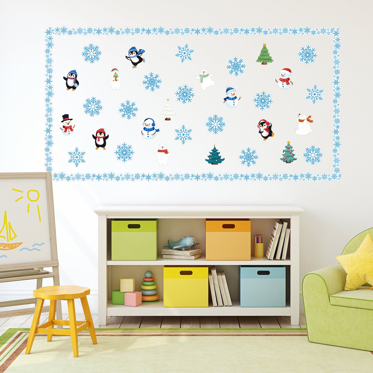 67Pcs Winter Classroom Bulletin Board Decorations Winter Xmas Tree Snowman Penguin Bear Snowflake Border Cut Outs for School Classroom Office Party Wall Window Decor, Welcome Winter Christmas Gifts