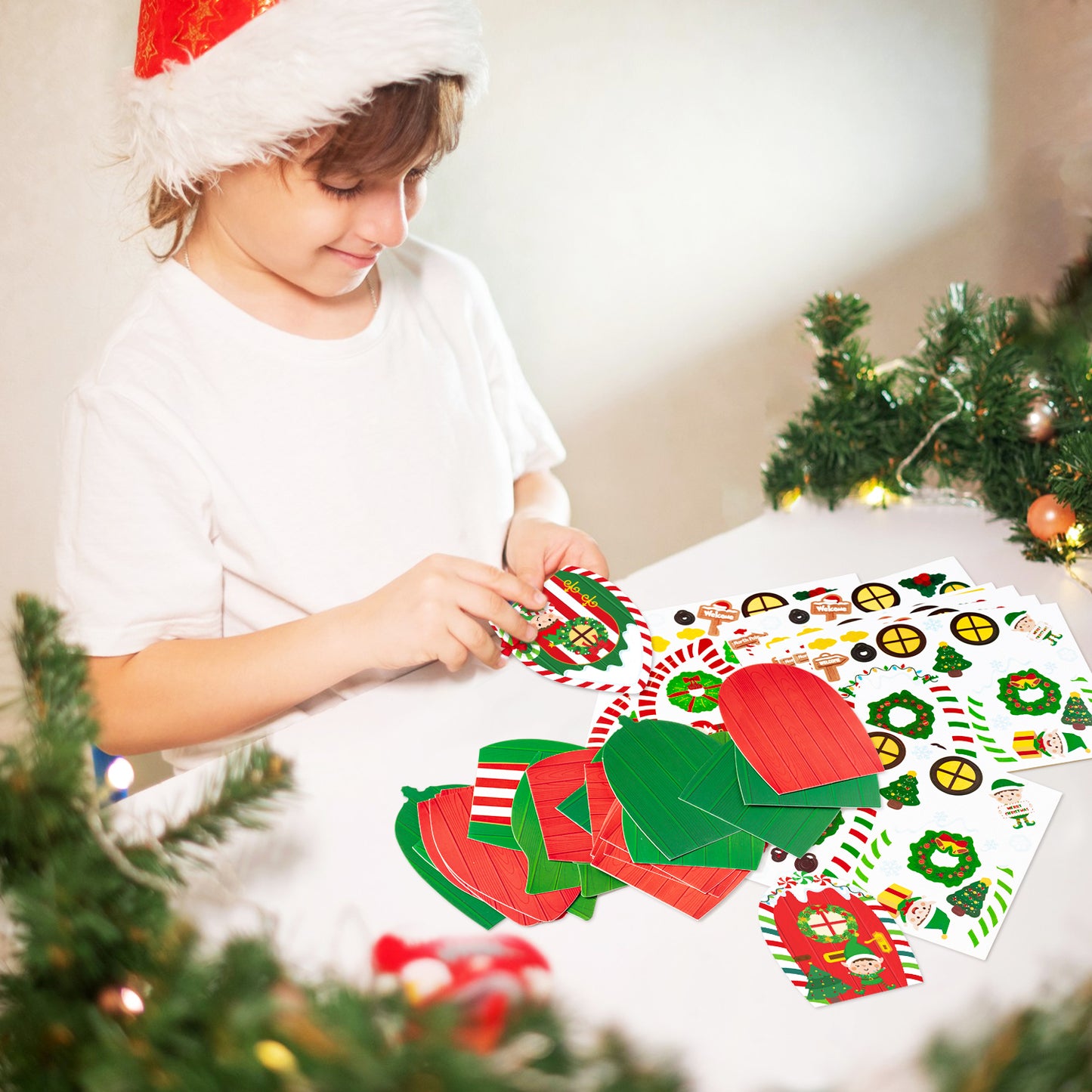 AsodSway 45 Christmas DIY Art Craft Kit Elf Door Decor DIY Xmas Craft Make Your Own Ornament for Kids Wreath Party Supplies Christmas Tree Decor, Christmas Birthday Gifts for Boys Girls