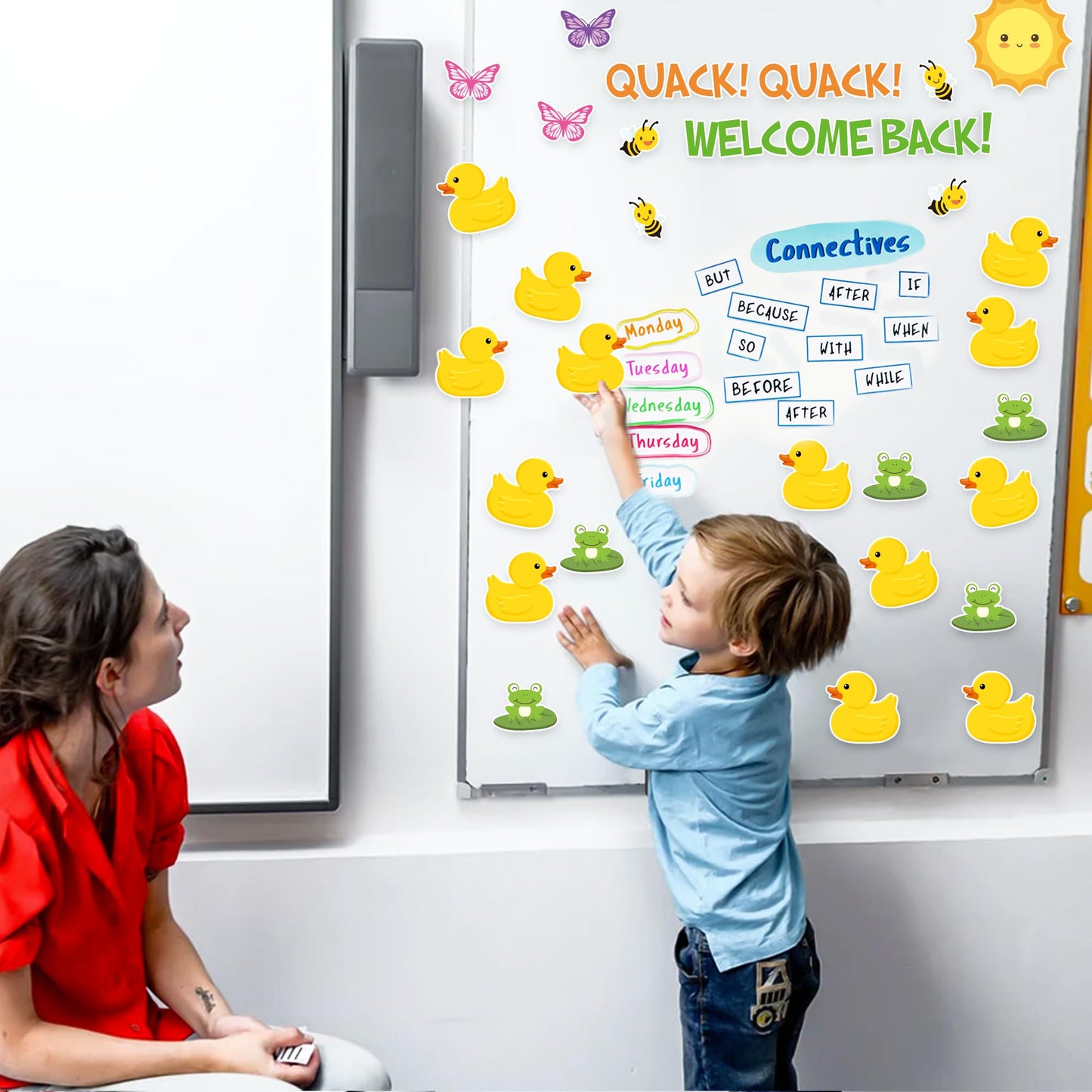 59Pcs Duck Cut-Outs Quack Quack Welcome Back To School Duck Classroom Bulletin Board Set Decoration Cut Out Duck Themed Party Supply Suitable for Teacher Bulletin Board Display or Home Wall Decoration