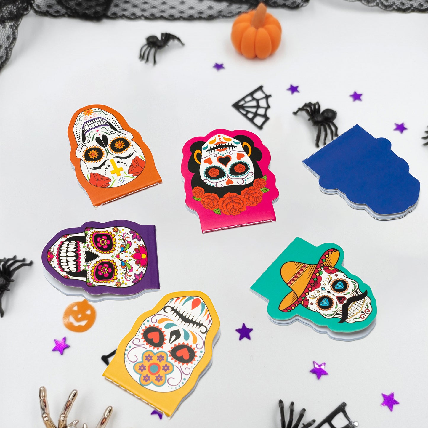 48P Day of The Dead Sugar Skull Mini Notepads Christmas Notebooks Gift for Buddy or Student, Mini Horror Themed Cool Skull Lovers Pocket Notebook, Office Home Sticky Notes Christmas Birthday Supplies