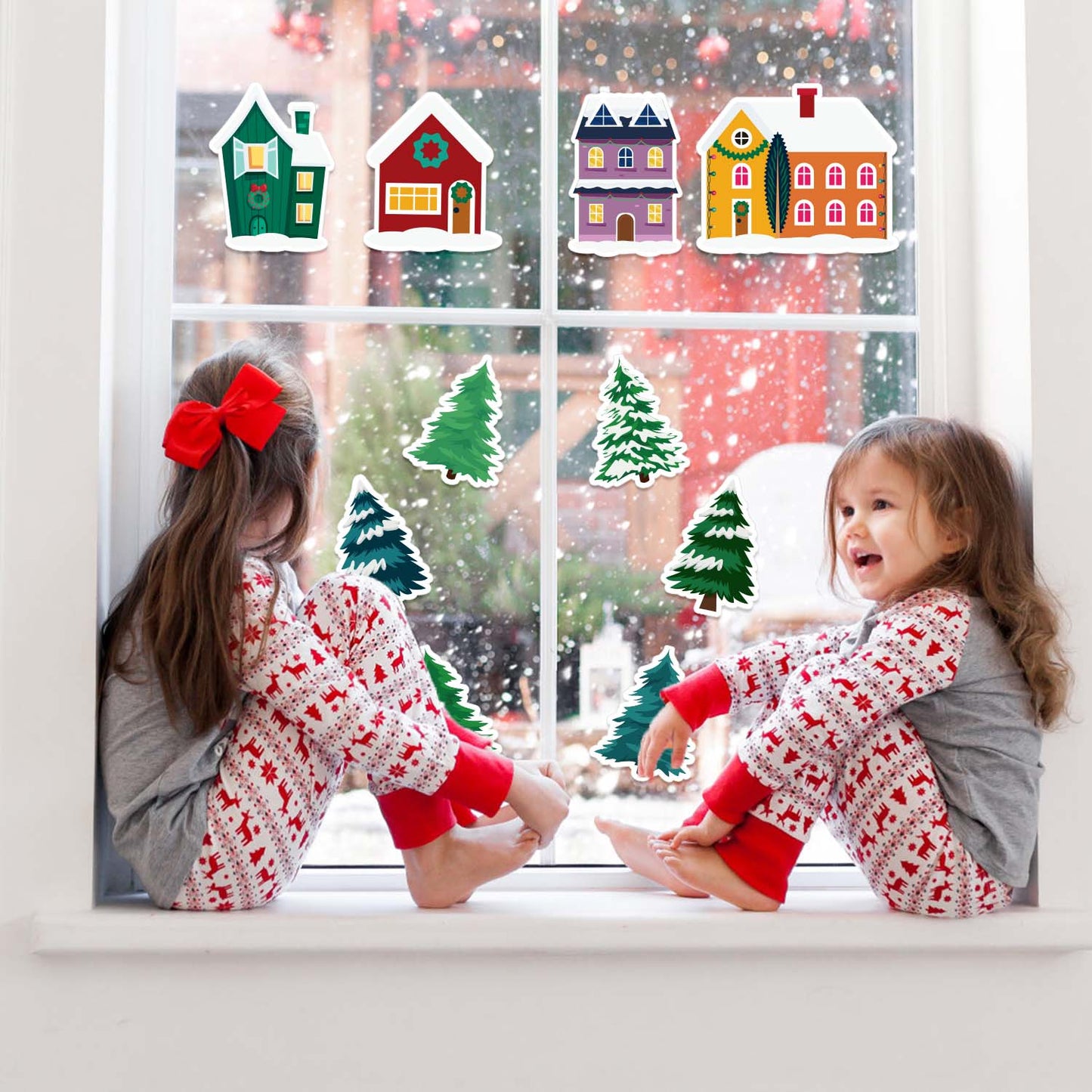 Christmas Town Bulletin Board Winter Village Cut Out Classroom Decoration, Christmas Village House Christmas Pine Trees Winter Bulletin Board Set for Classroom Decor or Christmas Winter Party Supplies