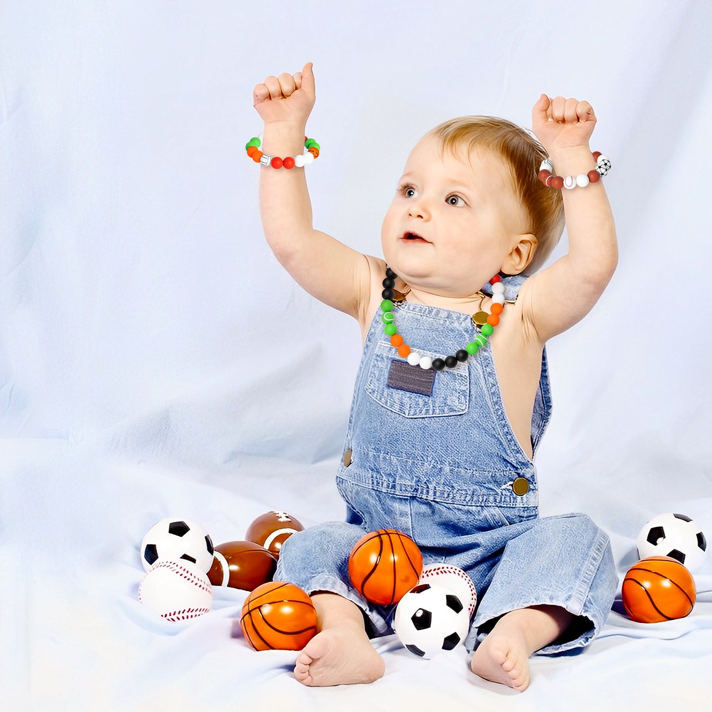 81Pcs DIY Silicone Sport Craft Beads Sports Ball Set, Football, Volleyball, Soccer Ball, Basketball, Tennis Ball and Baseball Patterns for DIY Crafts Bracelets Necklaces Jewelry Making for Boys Girls