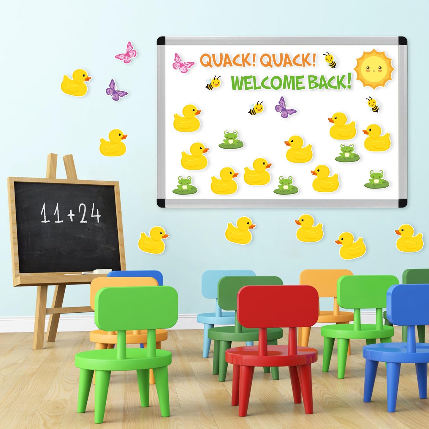 59Pcs Duck Cut-Outs Quack Quack Welcome Back To School Duck Classroom Bulletin Board Set Decoration Cut Out Duck Themed Party Supply Suitable for Teacher Bulletin Board Display or Home Wall Decoration