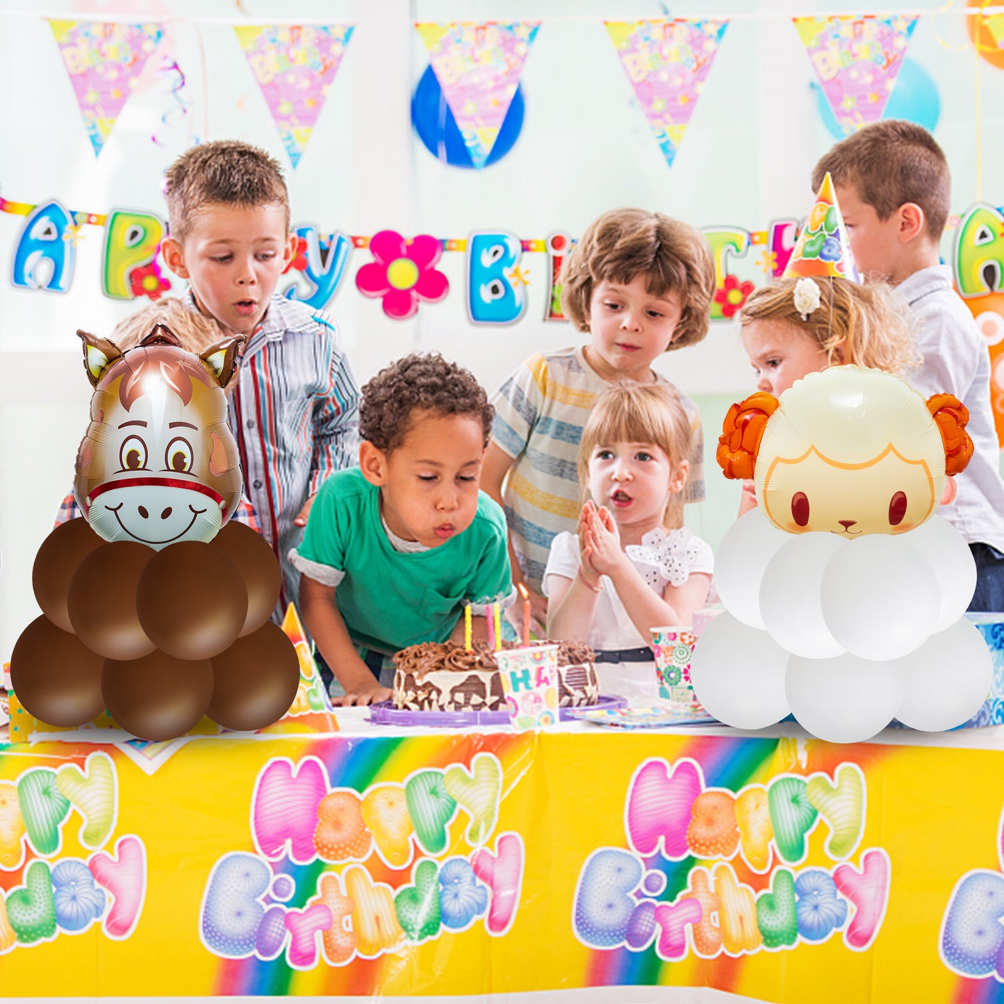 54Pcs Farm Animal Pattern Balloon Decorations Piglet Small Yellow Chicken Cow Sheep Donkey Farm Animal Print Balloon Tower Sculpture Family Photo Booth Courtyard Decoration Farm Theme Party Supplies