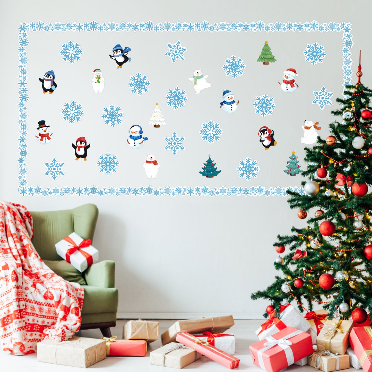 67Pcs Winter Classroom Bulletin Board Decorations Winter Xmas Tree Snowman Penguin Bear Snowflake Border Cut Outs for School Classroom Office Party Wall Window Decor, Welcome Winter Christmas Gifts
